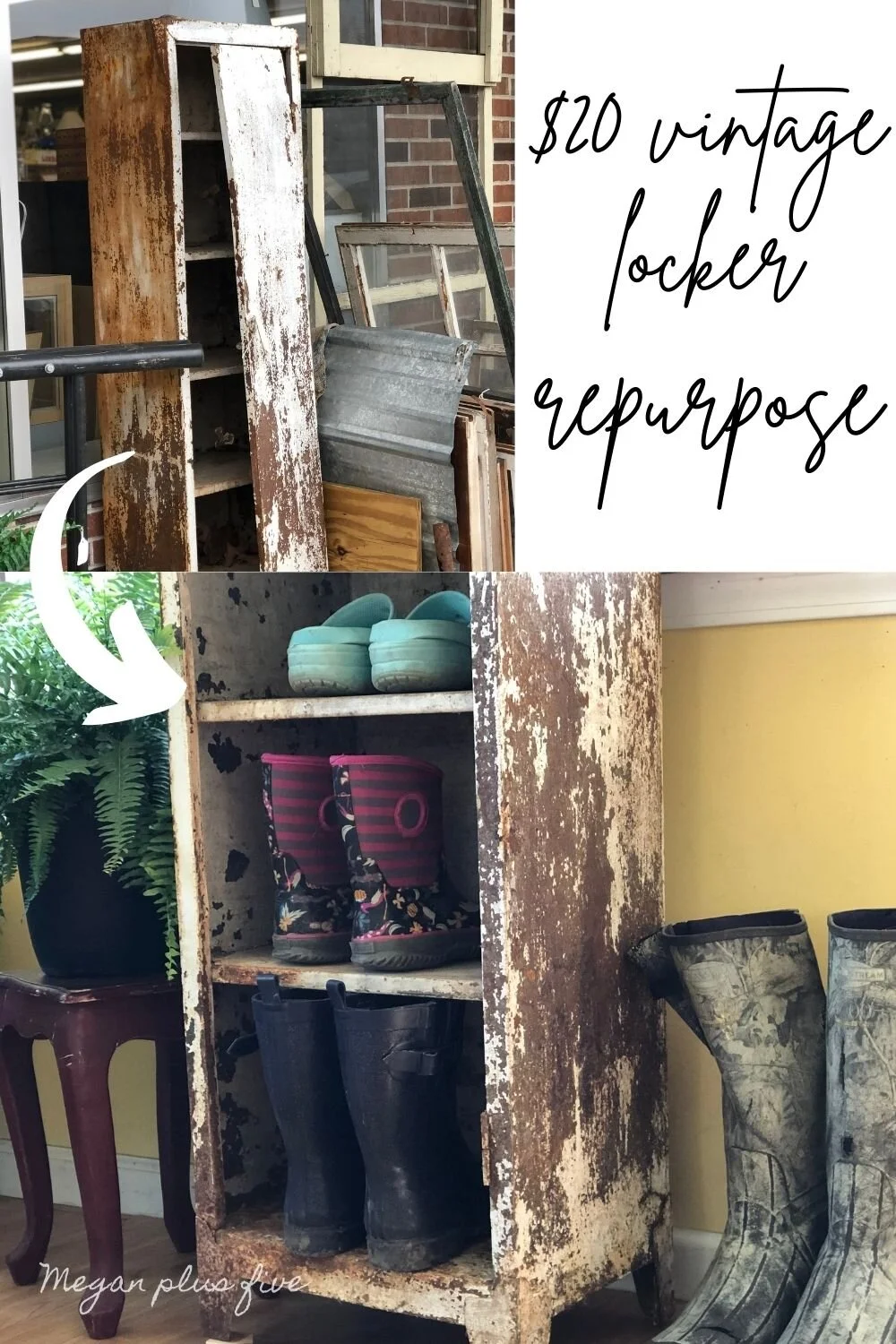 porch shoe storage on Repurposed Metal Locker Megan Plus Five