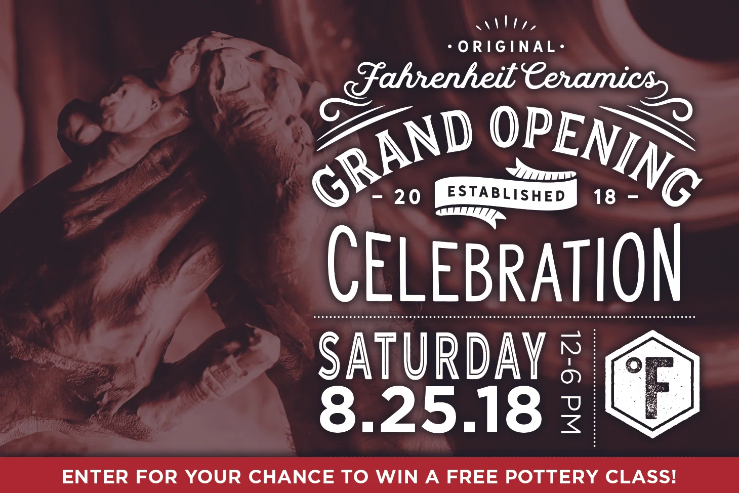Our grand opening celebration! Come join us on Saturday, August 25 at 4102 Figueroa Street at Avenue 41 for food music fun and games. Enter for a chance to win a free pottery class! Winner will be selected at the Grand Opening on August 25 at our studio.