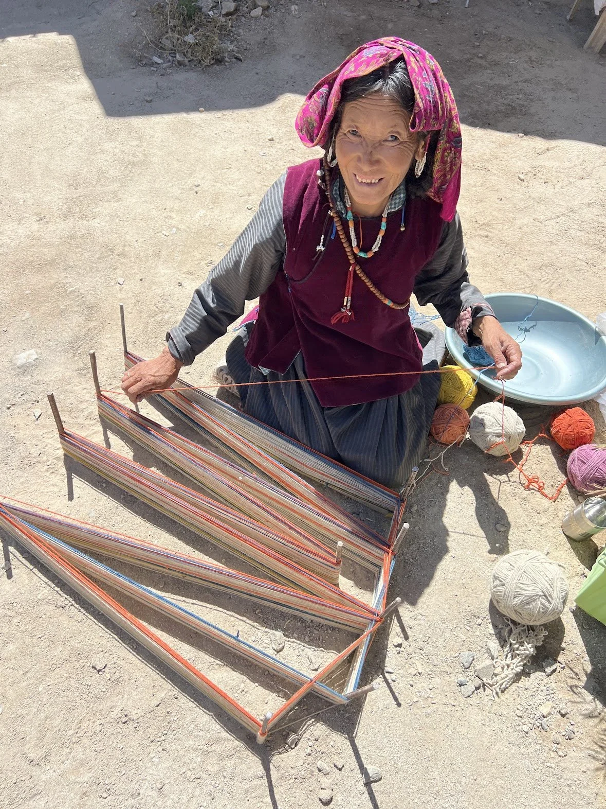 Ladakhi woman preparing to weave