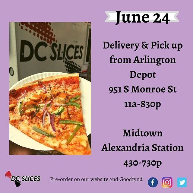 We&rsquo;ve got you covered for #lunch and #dinner. Preorder on our website dcslices.commor on @goodfynd. #pizza #washingtondc #foodtruckfood #dmv #dmvfta #goodeats