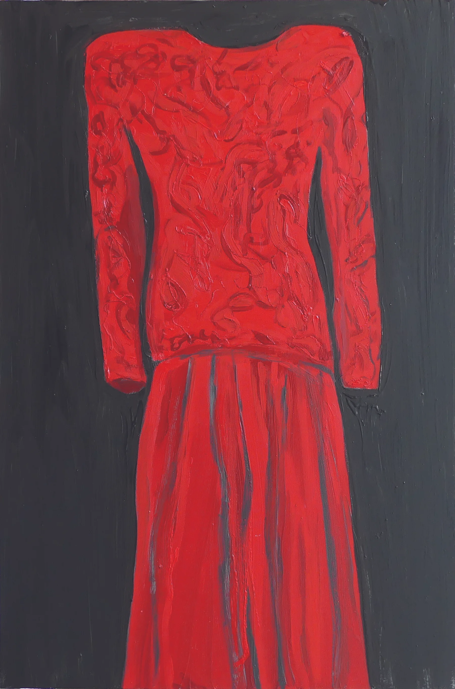 Scarlet evening dress with beaded embroidery worn: State visit to Saudia Arabia 1986 Bruce Oldfield 1986