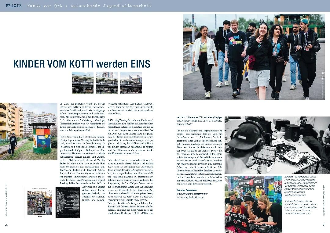 XOXO

Der Bundesverband der Jugendkunstschulen und Kulturp&auml;dagogischen Einrichtungen e.V. erw&auml;hnt das @kindervomkotti Projekt als Beispiel f&uuml;r gute Praxis in der Kulturellen Bildung. Hier der Artikel 

#empoweringyouththroughmusicandfi