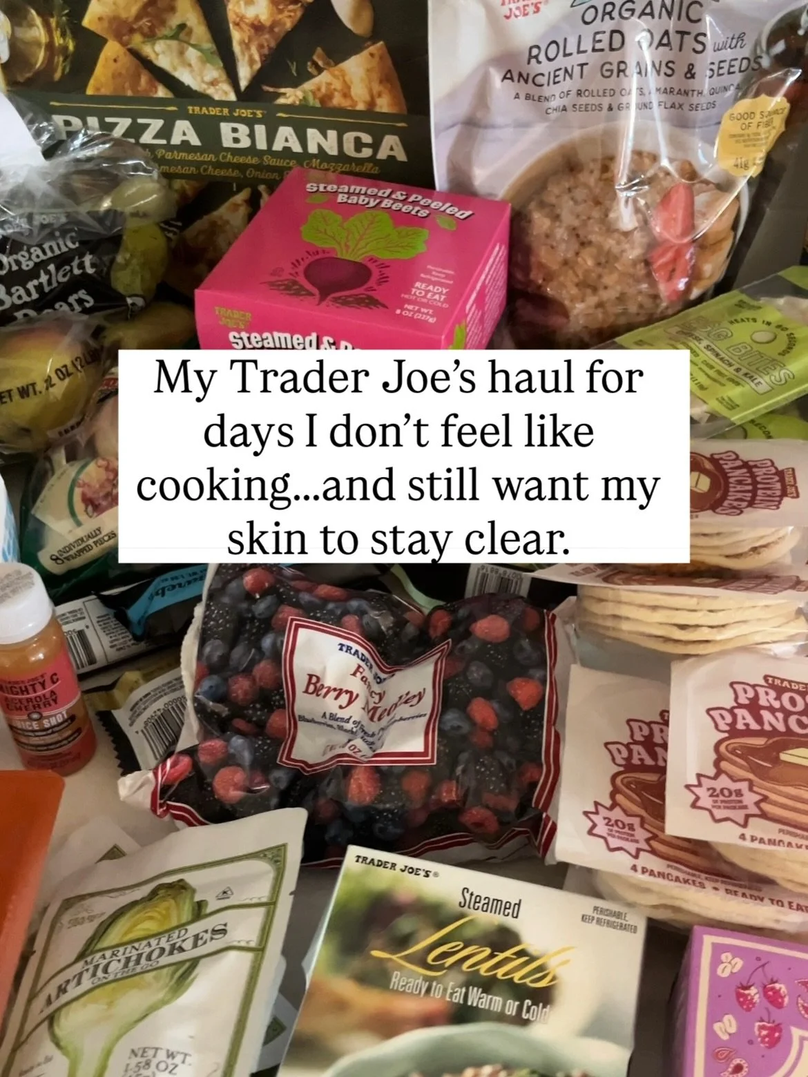 Some of my go-to Trader Joe&rsquo;s items when I want healthy food but don&rsquo;t feel like cooking.😌

You&rsquo;ll probably notice fiber coming up again and again, and that&rsquo;s because it&rsquo;s so important for estrogen clearance. 

Fiber is