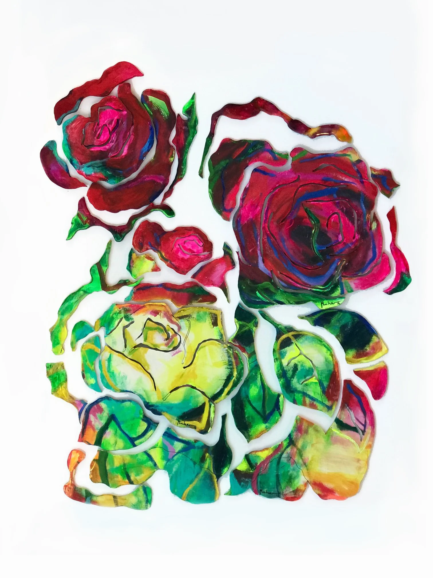 Floral Pared red & yellow roses composition, 2018