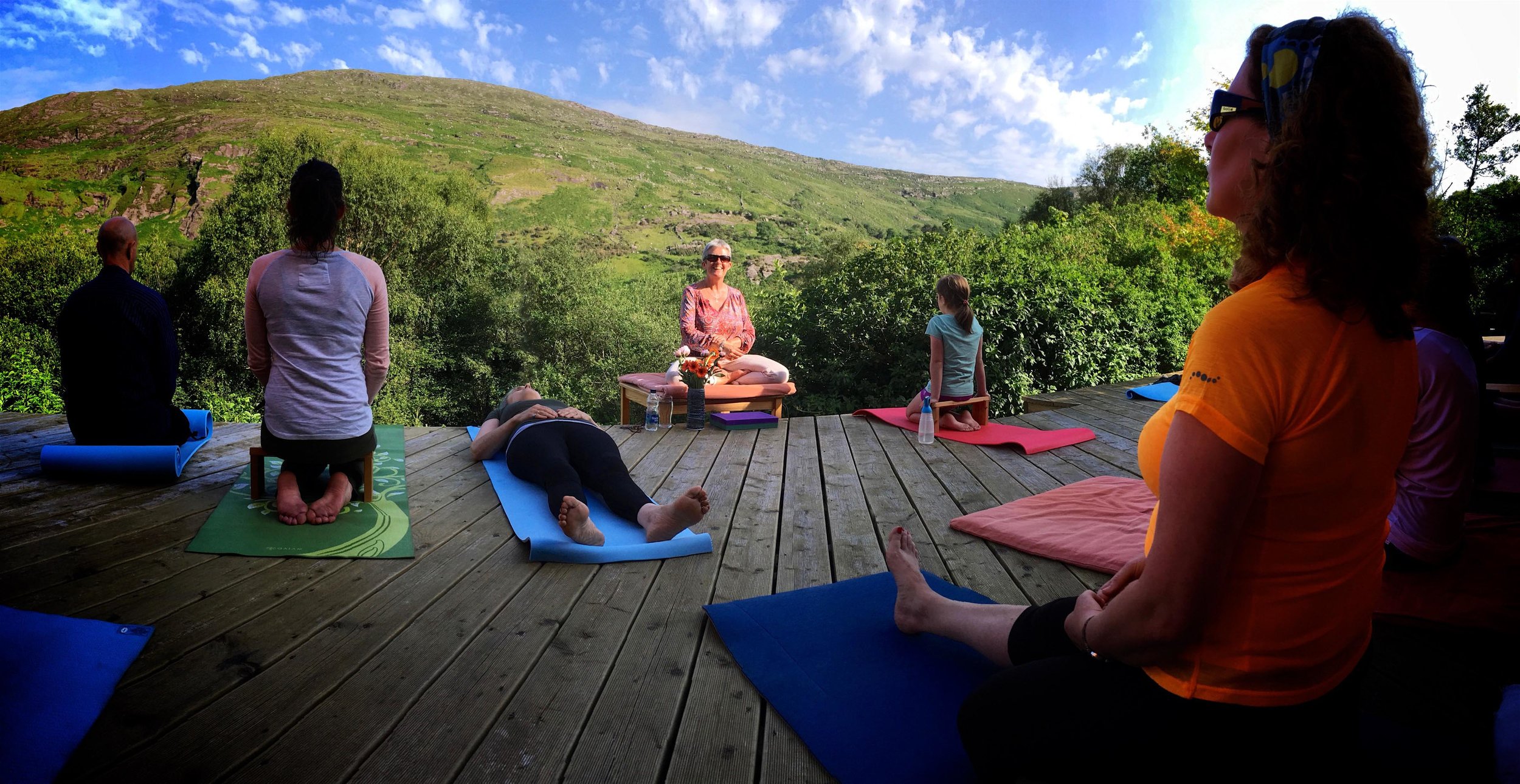  United Nations International Day of Yoga 2017  Yogadhara with a group of students out on the deck at the Kenmare Yoga Centre  