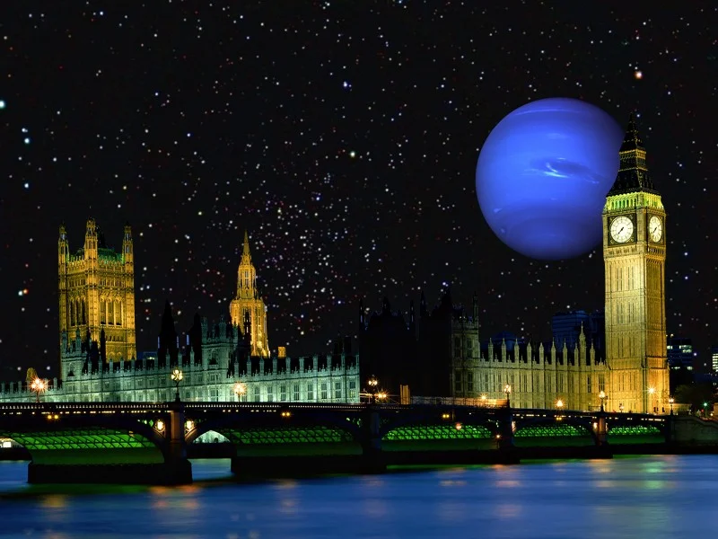 Kepler-36 c would look as big in the sky from Kepler-36 b as Neptune appears over London in this picture.