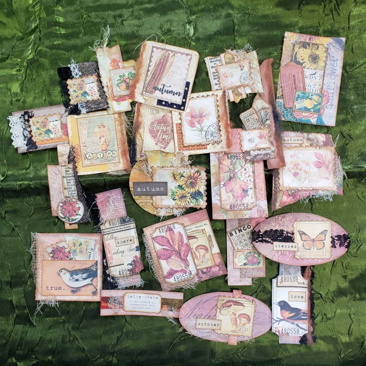 Made some clusters and tucks from paper and fabric scraps, successfully putting the &quot;junk&quot; in junk journaling.