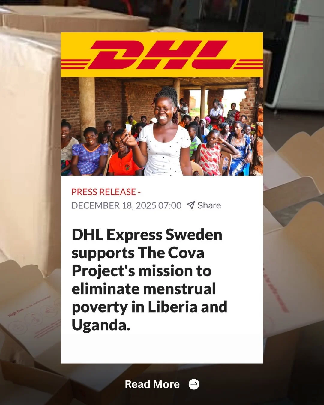 We&rsquo;re so excited to announce that our latest @flowcup shipments to Liberia and Uganda were supported by @dhlexpress!
DHL, Invent Medic Sweden AB and The Cova Project worked together to deliver 8,000 menstrual cups across Africa, to be provided 