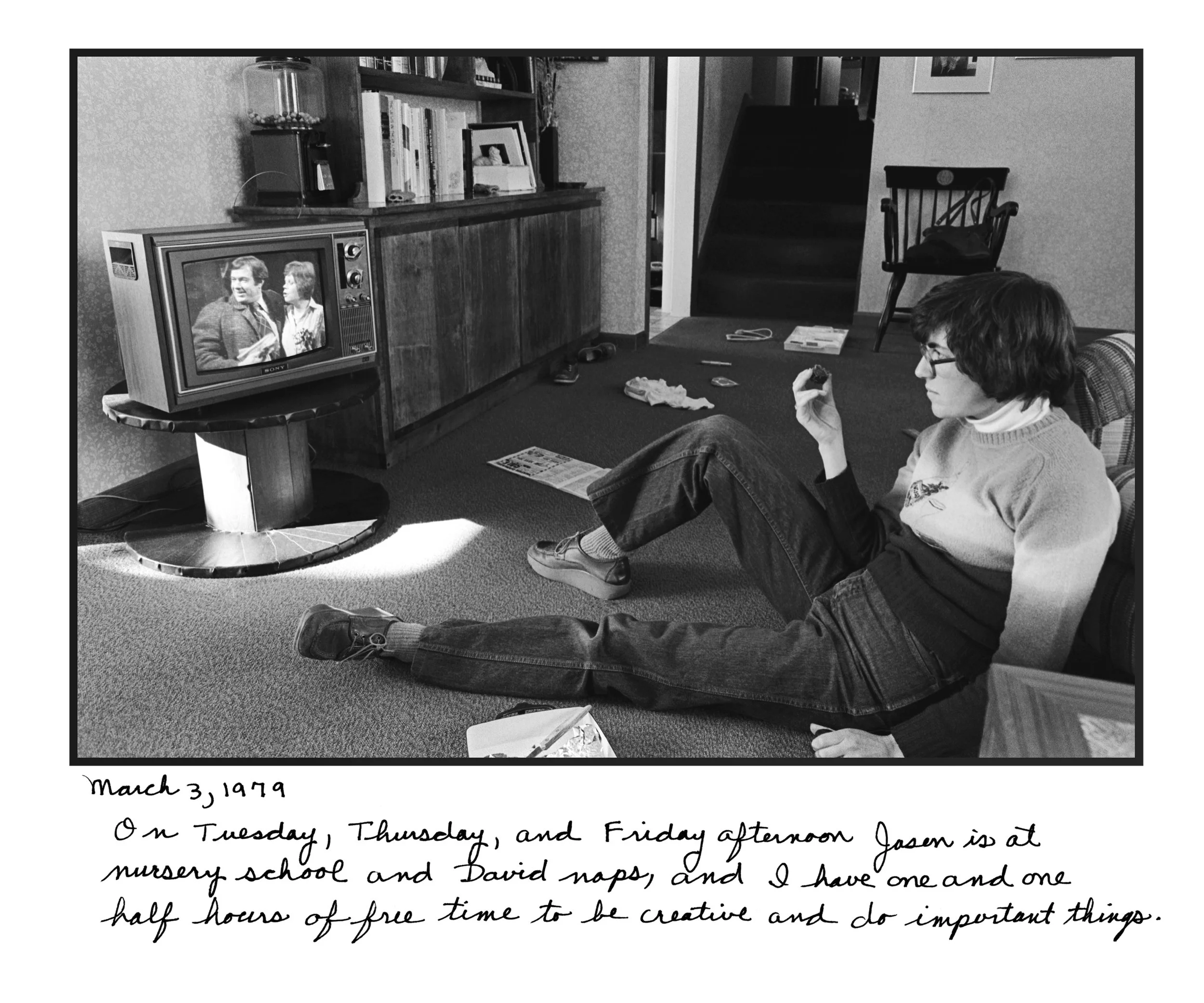 Judy Gelles, Watching the Soaps , 1977 Silver gelatin print with handwritten notes (original); digital pigment print, 20 x 24 in, edition of 5 Inquire