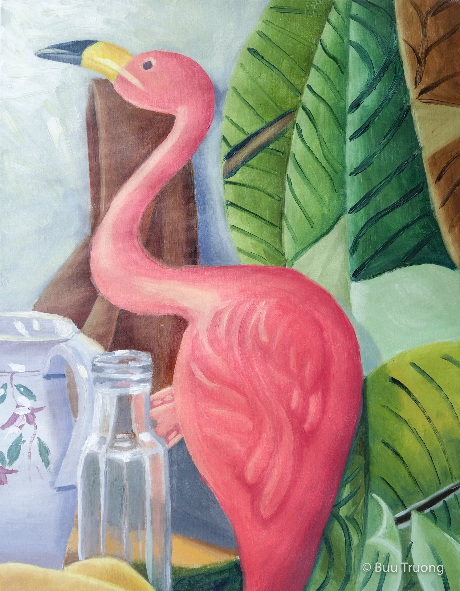 Flamingo and Patterned Fabric