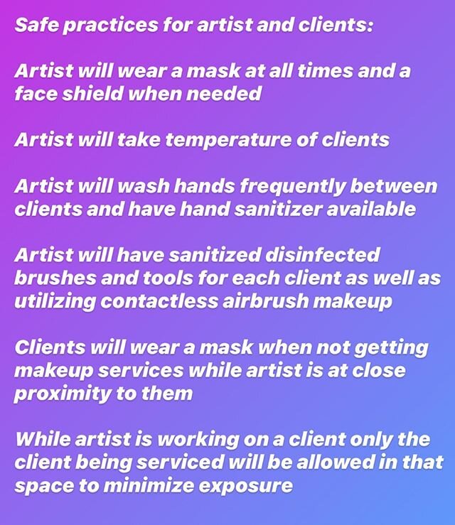 Starting to work again and updating policies on my website and contracts 👰🏻 💄 😷 💕#covid19safepractices #covid19 #ocbridalhairmu #lisaleming #bridalmakeup #airbrushmakeup #bridalhair #washyourhands #namaske #wearamask #icareaboutyou #bewell