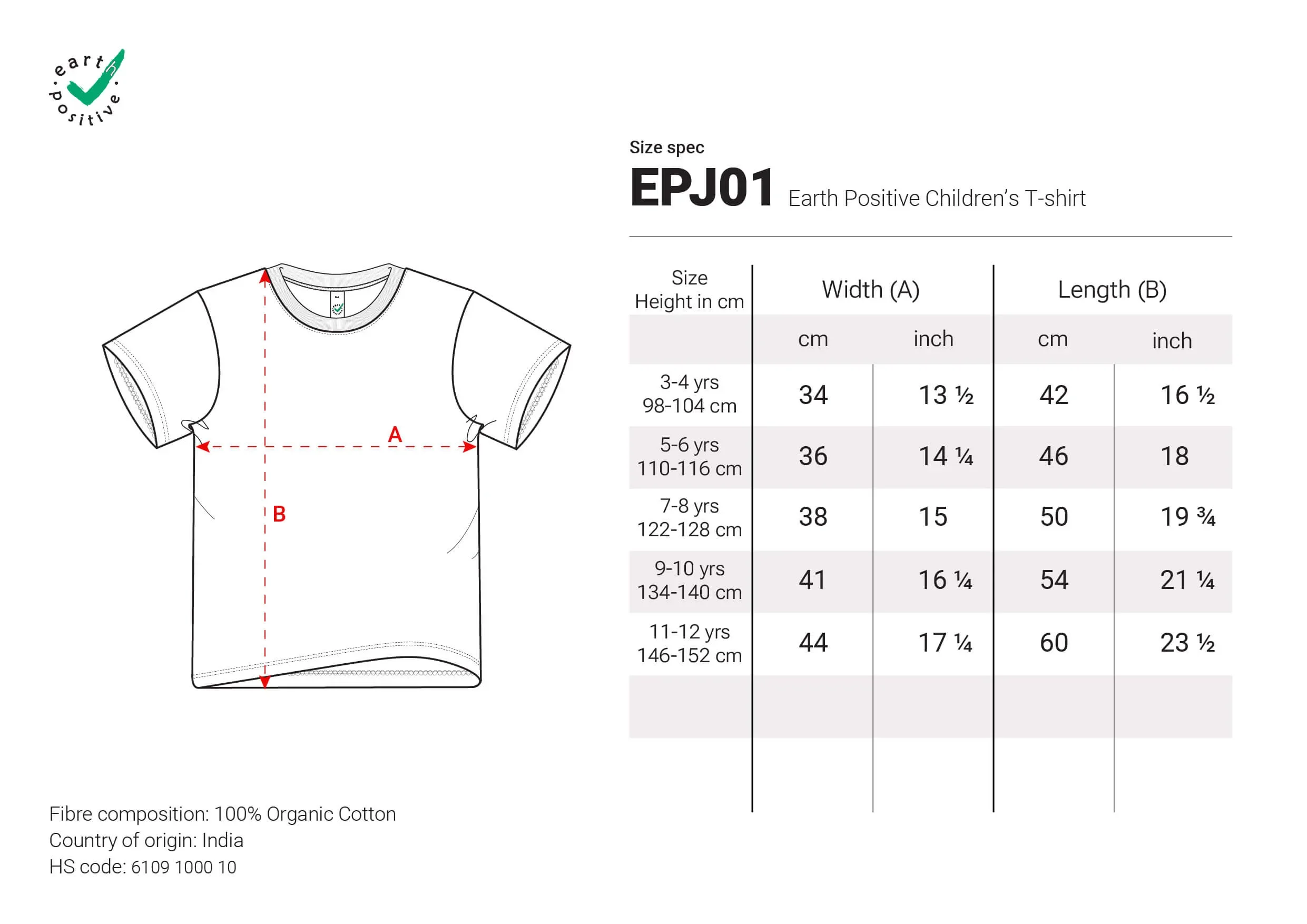 Earth Positive childrens size guide.webp