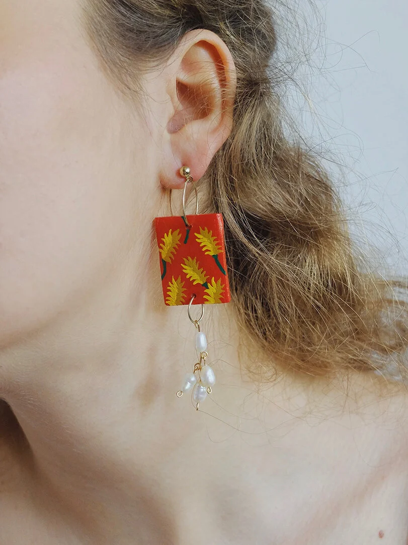  Wheat Fields Earrings — Hand-Painted Polymer Clay &amp; Brass Wire 