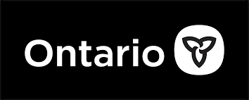 Ontario Government logo.  White Ontario and trillium on black background
