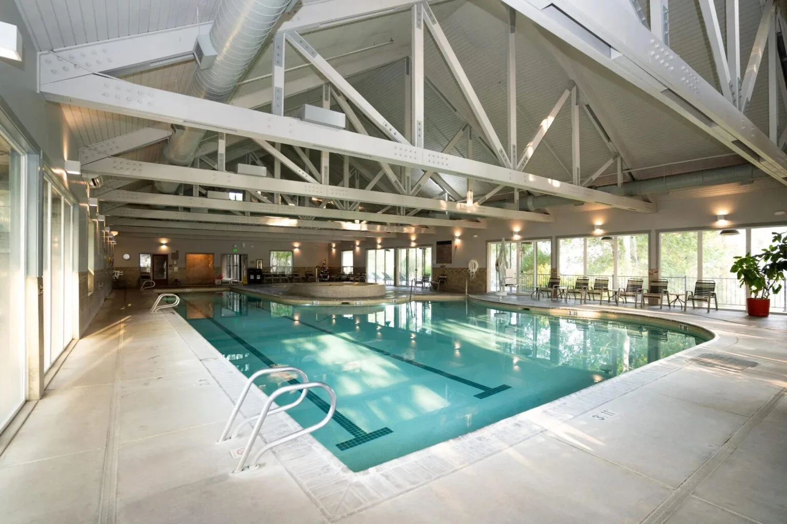 Large indoor swimming pool for adults and children, handicap friendly.  Lap pool and kid pool at the Running Y Ranch Resort, Klamath Falls Oregon.