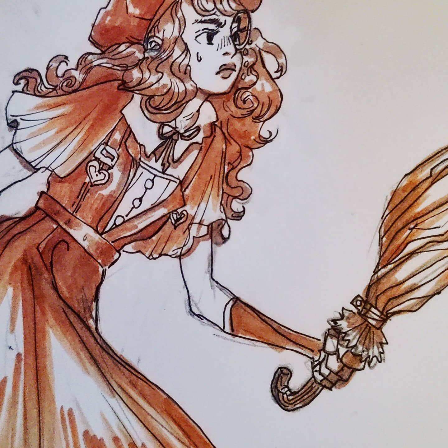 Fun doodle in my sketchbook where I had my boyfriend choose a random marker for my midtone. I got the copic in e15 Dark Suntan which I have hardly used. (I tend to sub oranges and purples for my brown tones) but I got very strong &quot;steampunk&quot