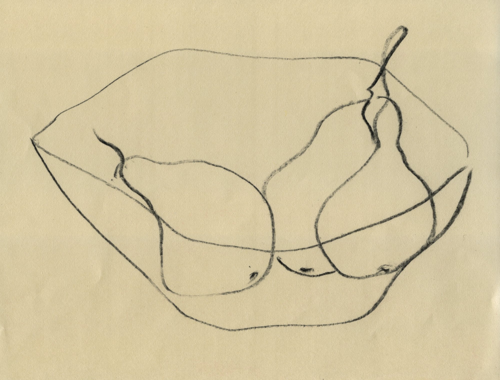  pære i skål, 2023  charcoal on washi 