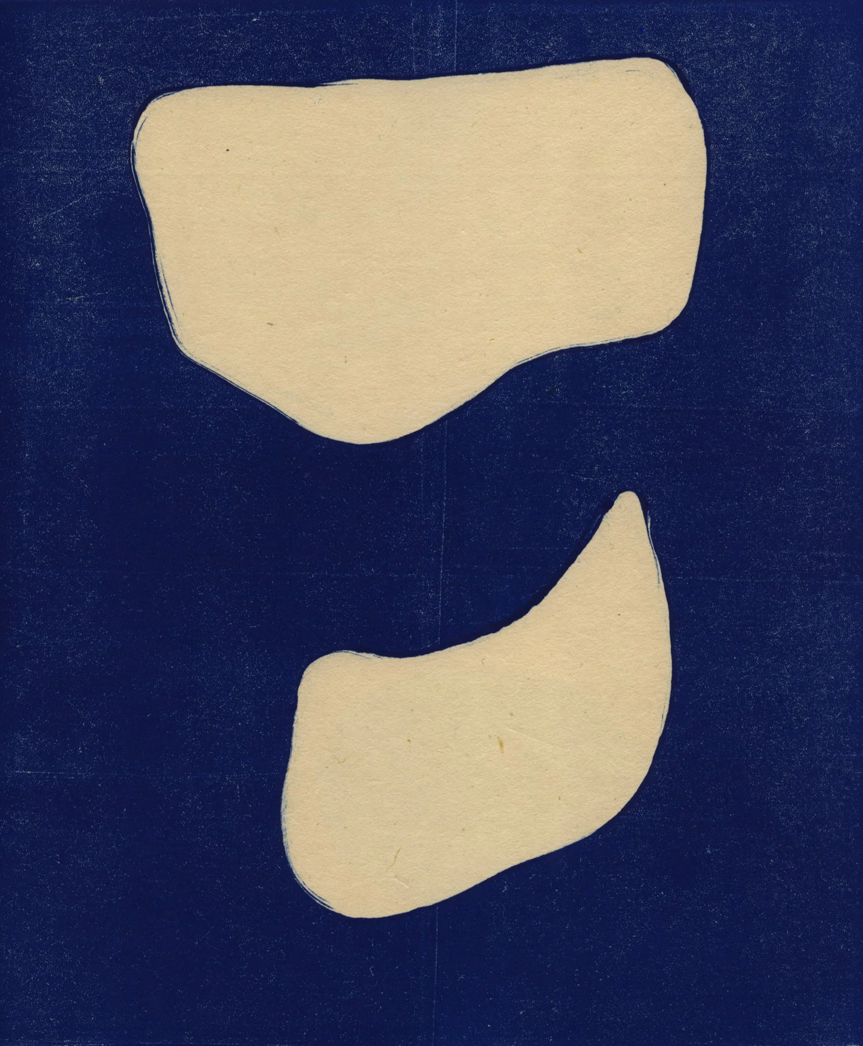  shapes of garments in dark blue, 2024  One-of-a-kind handmade monotype drawing on Japan paper   