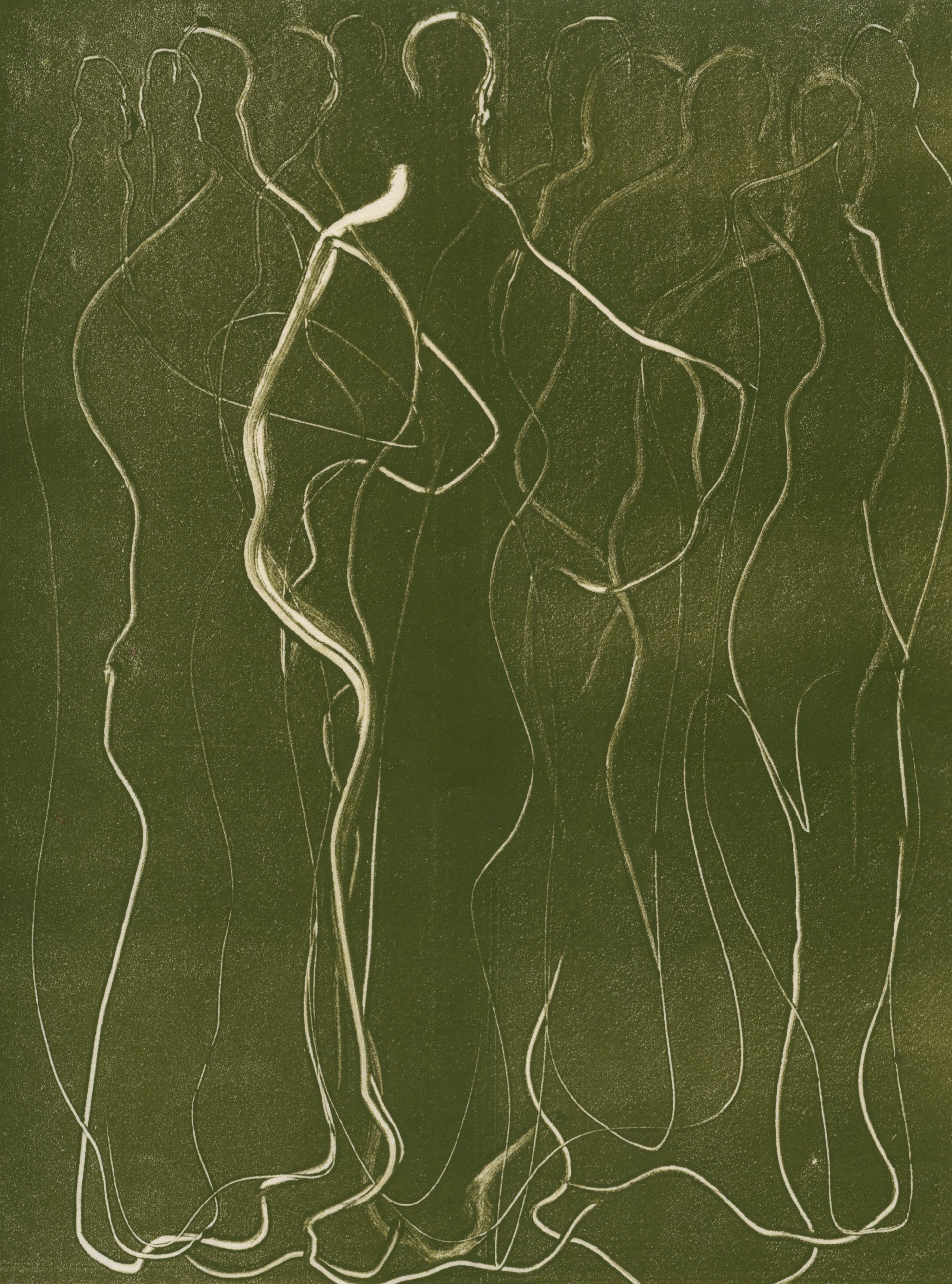  ensemble in green, 2024  monotype on washi 