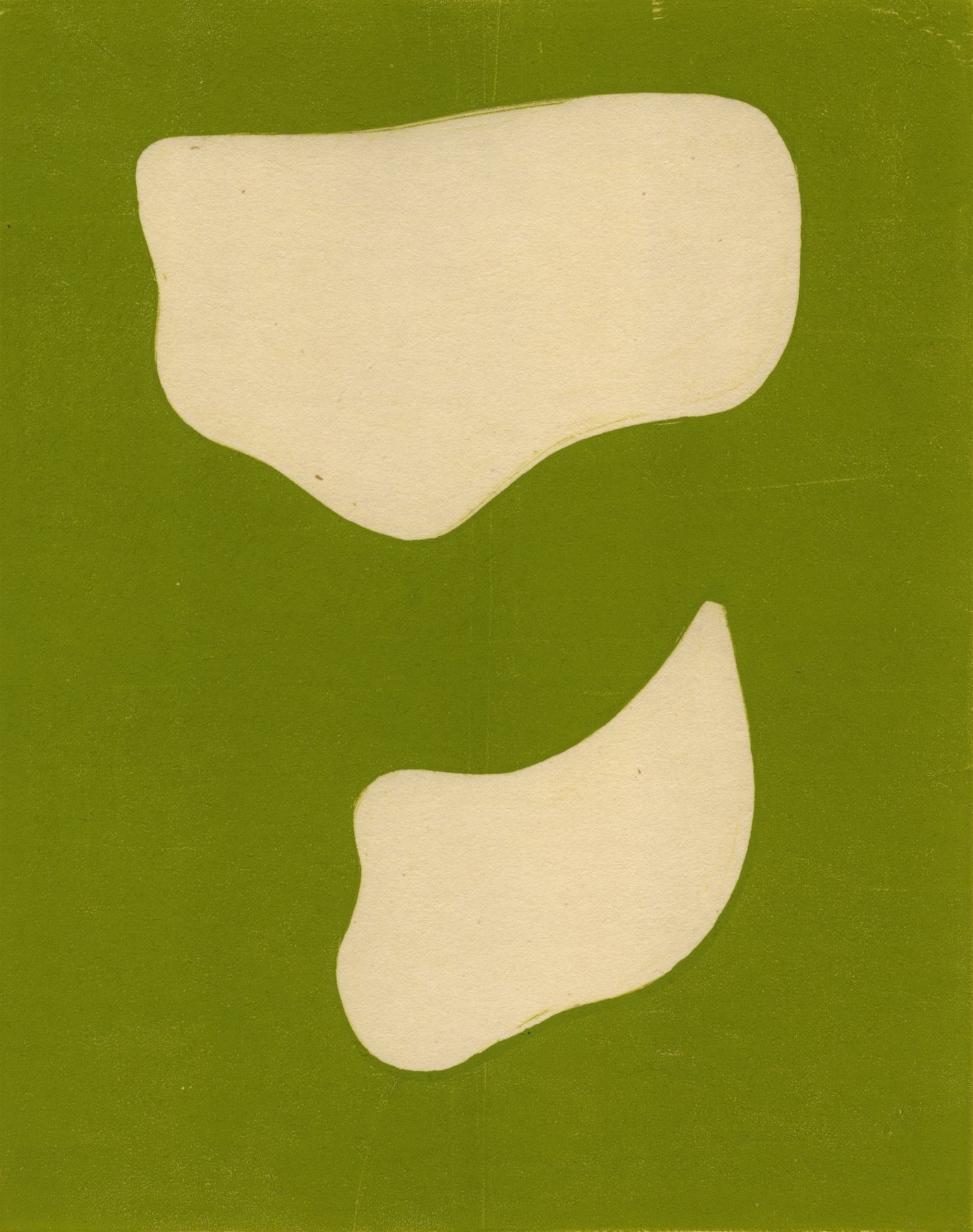  shapes of garments in light green, 2026  monotype on washi  