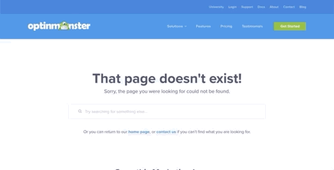 OptinMonster offers a lead magnet on converting abandoning visitors as a way to combat abandoning visitors from their 404 error page