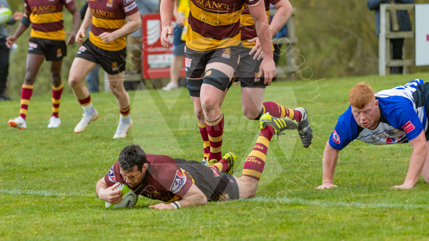 Kevin Barrett crosses the whitewash to add to Ampthills scoreline (Photo: Iain Frankish, Actuance Photography)