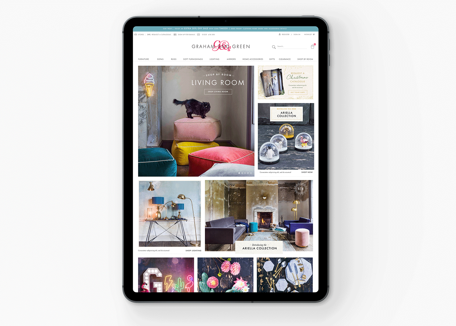 Above: The homepage, full length. Below: Vintage icons in footer