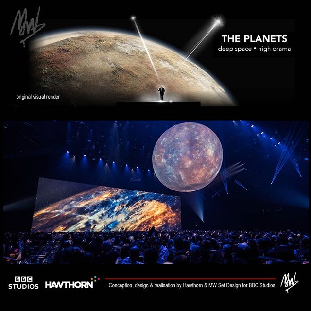 Last night saw the start of the BBC's new 5 part series #ThePlanets with @profbriancox  Here is a throwback to the shows launch at last years Showcase. Production by @hawthornbiz  featuring #projection mapped planets &amp; 30mt wide screen.#eventdesi