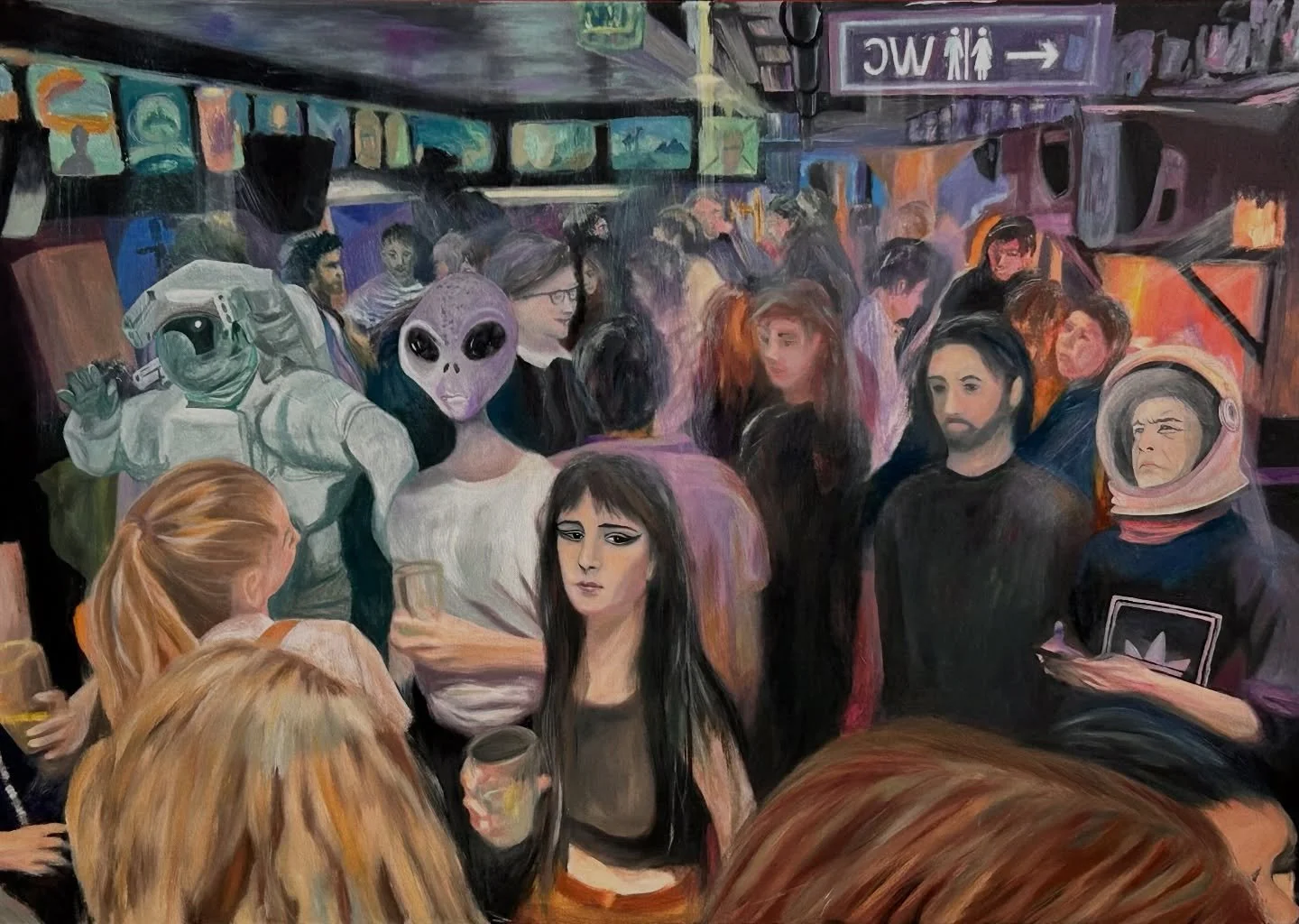 Title: La v&iacute;a l&aacute;ctea
&copy; Oliver Staeuber
Technique: Oil on canvas
Dimensions: 100&times;70cm
Year: 2025
One of a kind
.
.
La Via Lactea is a cult bar in Madrid and its name means &ldquo;the milky way,&rdquo; a place where I met the e