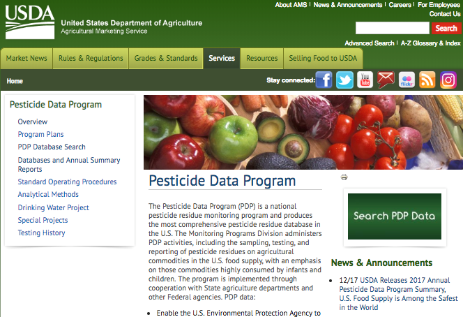 Figure 1: The web page for USDA’s Pesticide Data Program (https://www.ams.usda.gov/datasets/pdp)