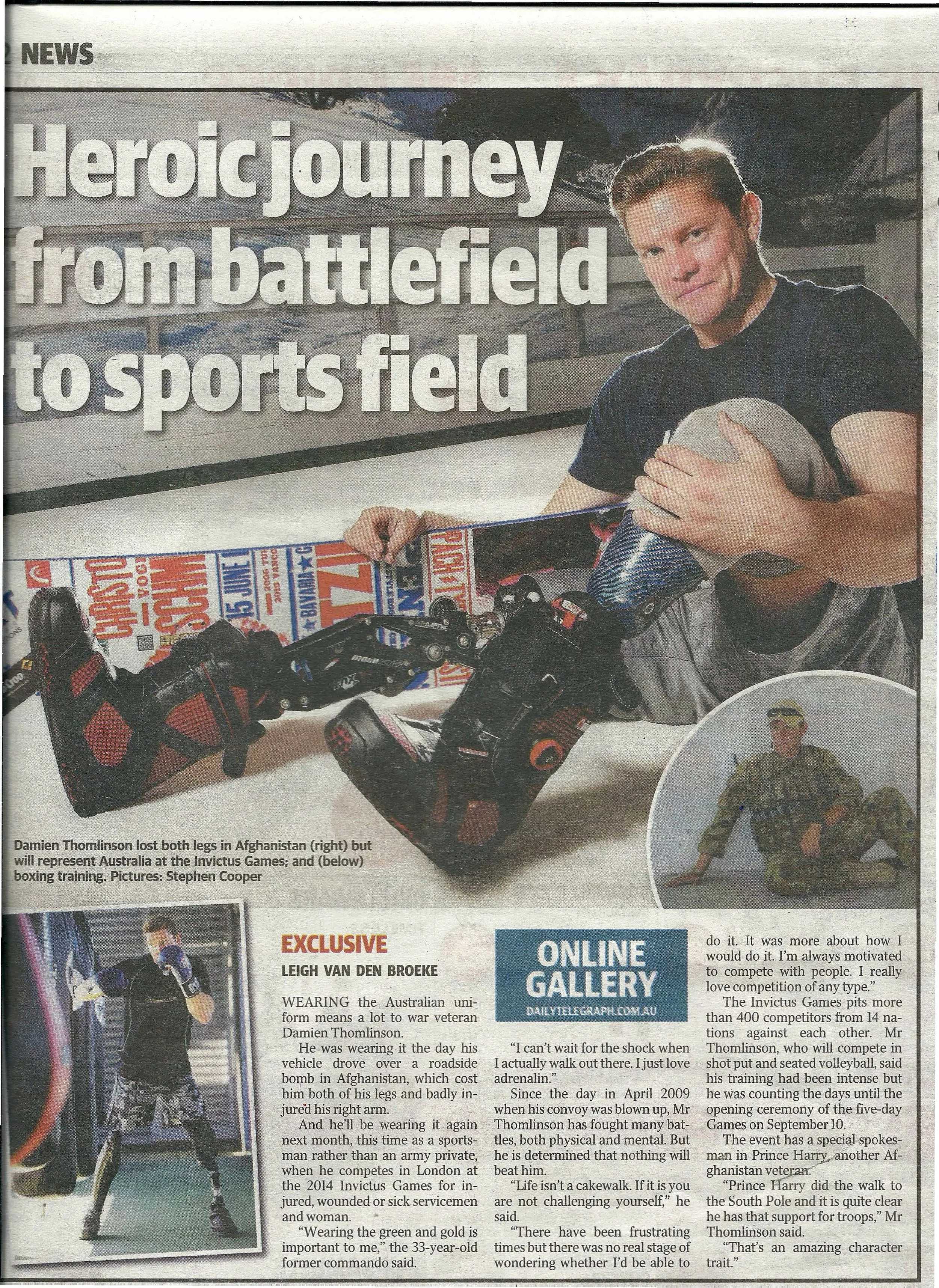 On a mission - the Sunday Telegraph profiled Damien's journey from Commando to professional snowboarder