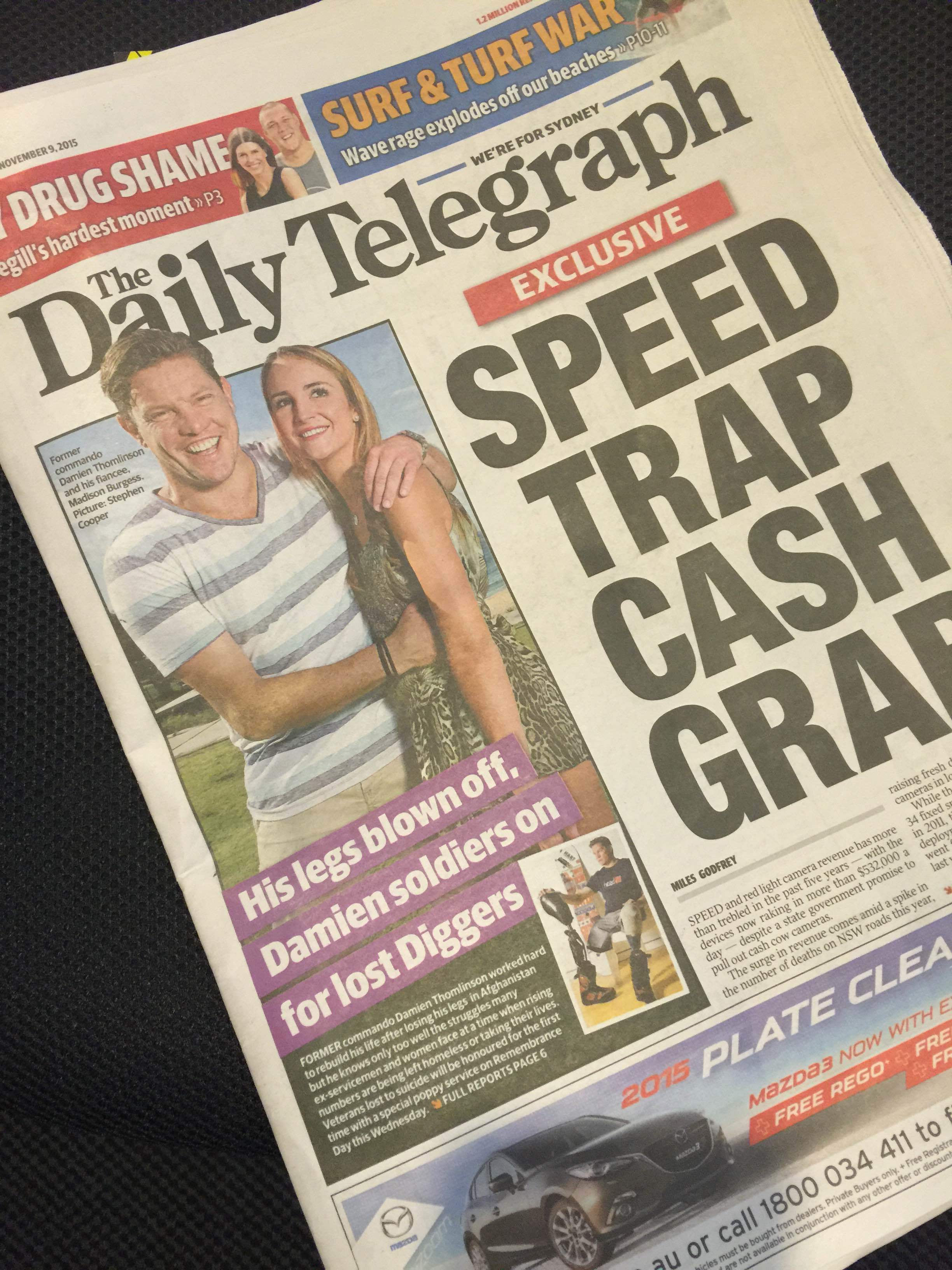 Daily Tele Damien front page.JPG