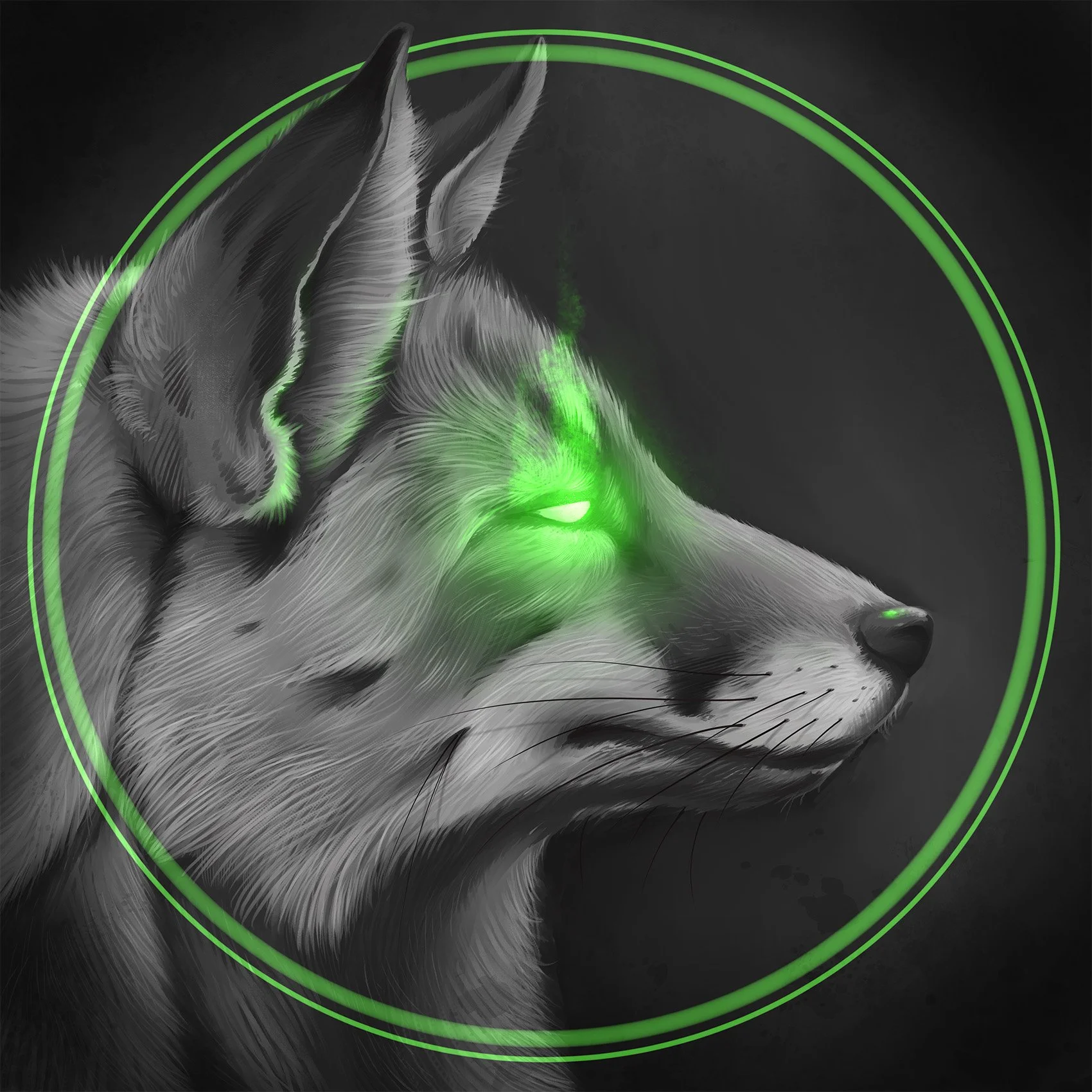 A spectral Fox looking to the Right. This is a digital painting created by the artist -IZMA- for his game Deadeus X