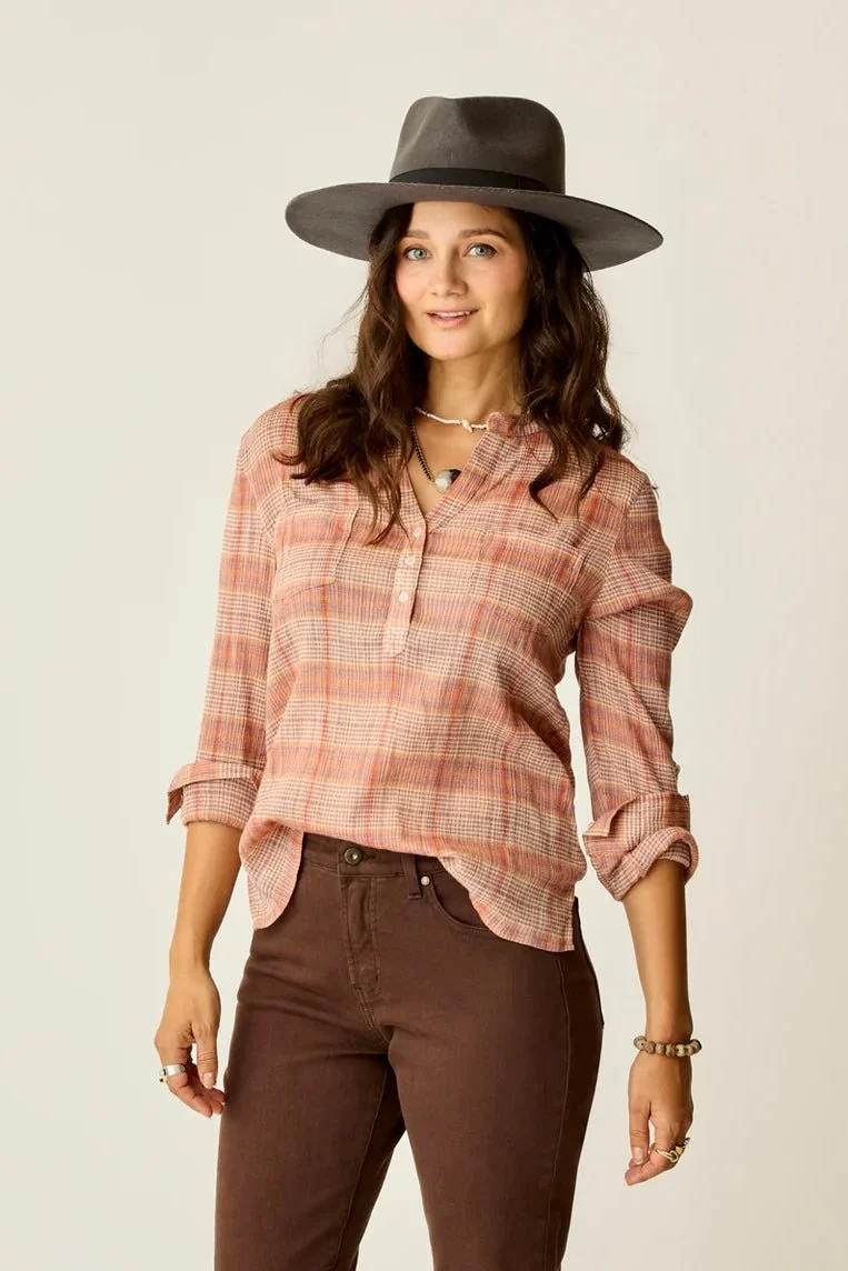 Dylan Gauze Shirt Rosewood Plaid $72