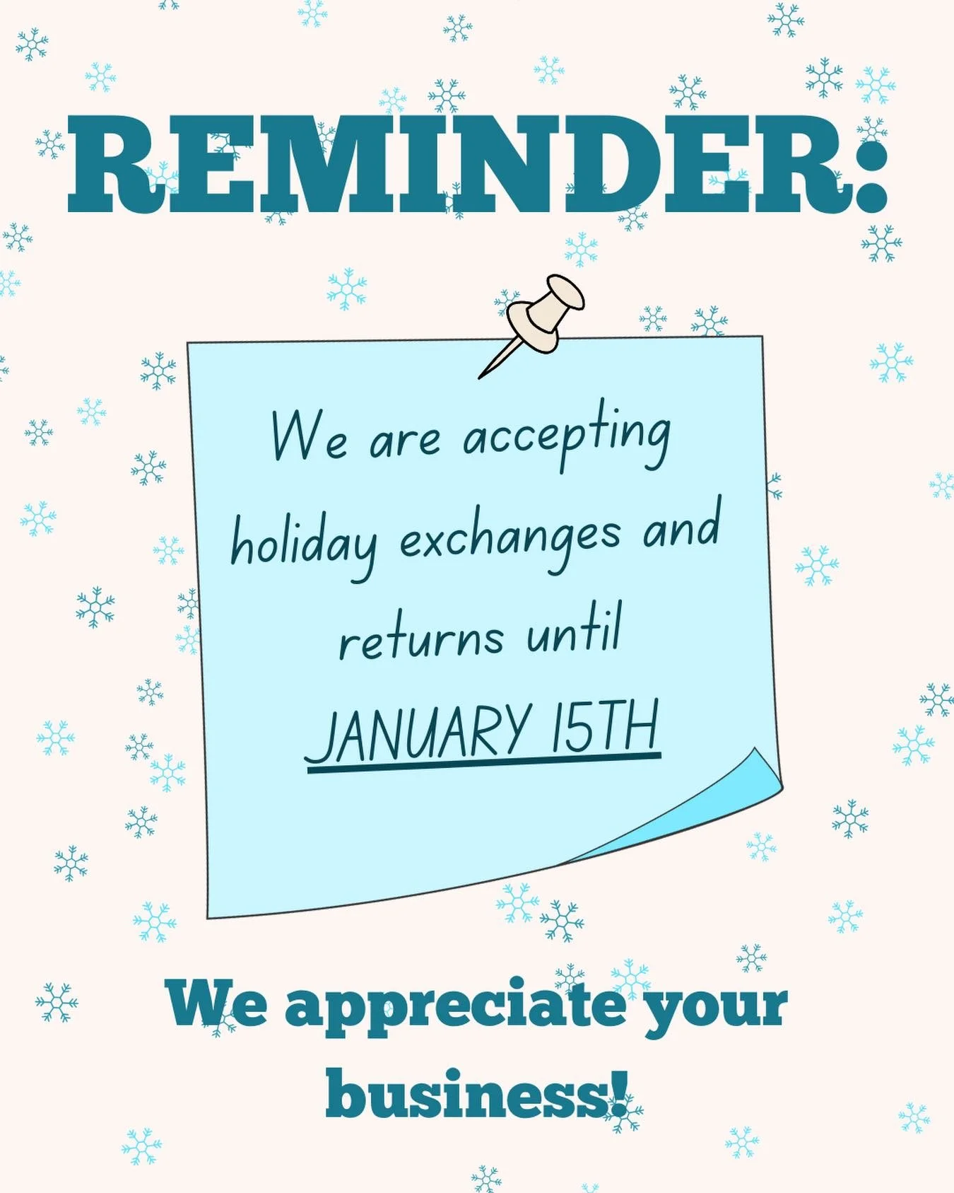 We are open from 10-6 Monday through Saturday and 12-5 on Sundays ❄️