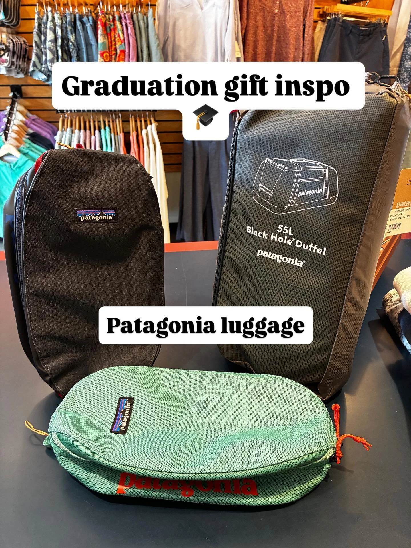 Grad season is upon us, and what better way to celebrate your graduate than with some useful treats? Patagonia luggage is perfect for the dorms, and our Marblehead merchandise helps them bring a little piece of home with them on their journey 🎓

A b