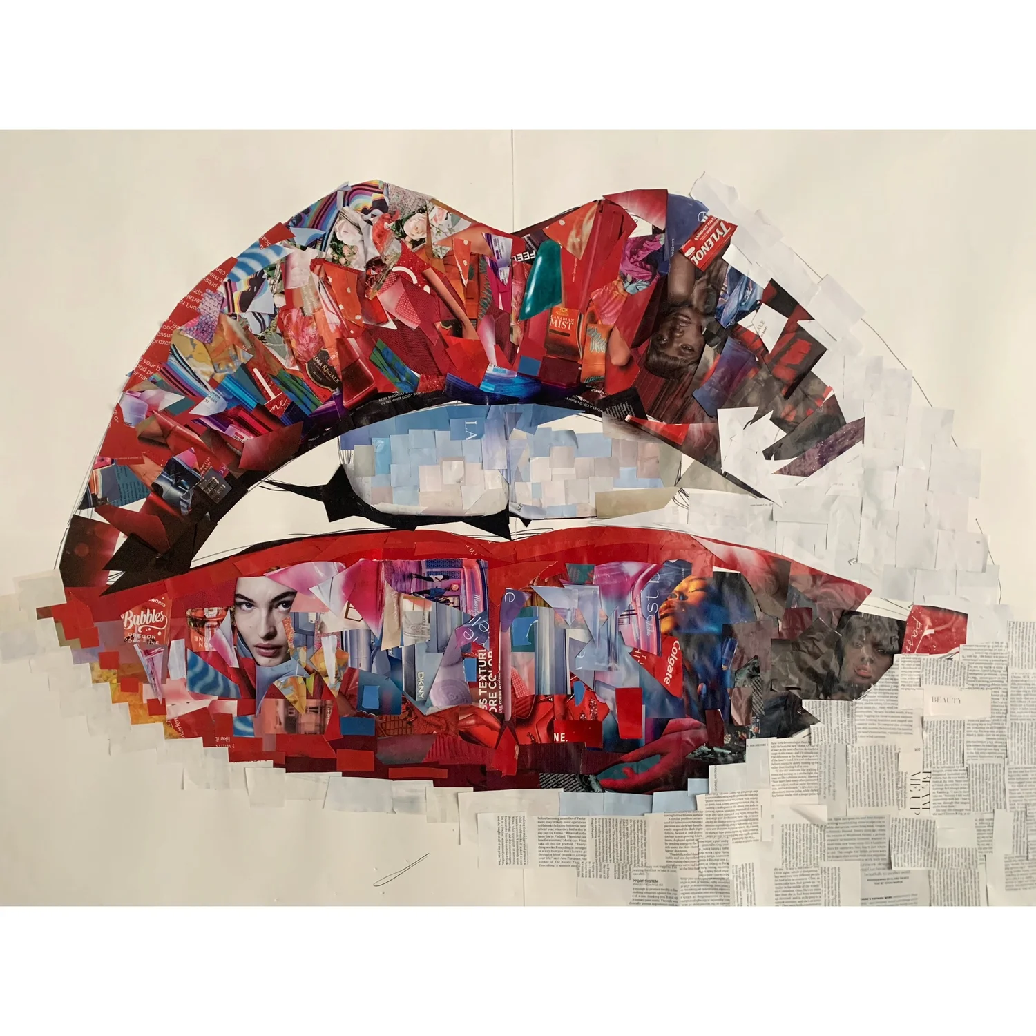 Read My Lips, hand-cut mosaic collage by Whitney L Anderson