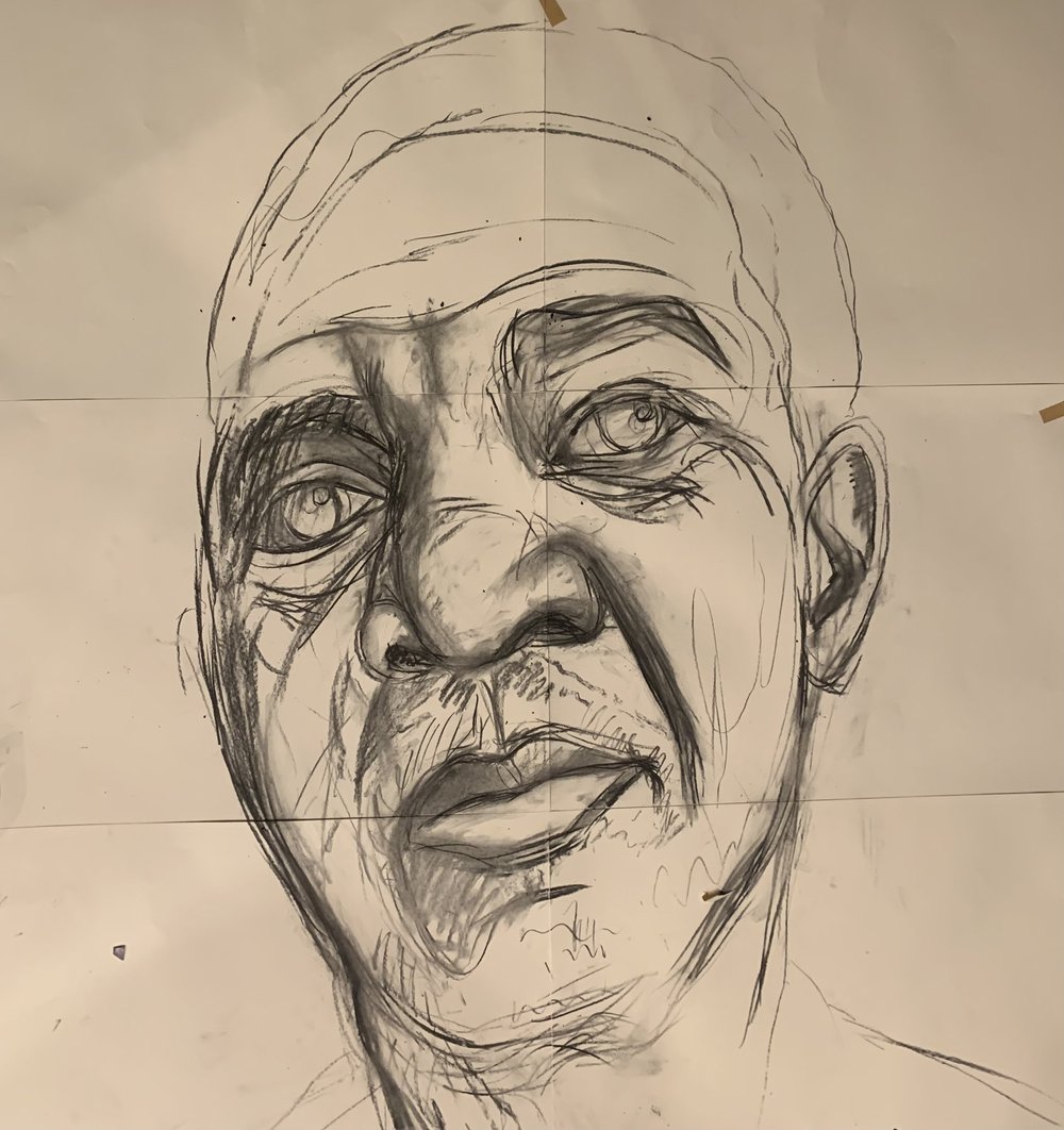 Morgan Freeman collage portrait, sketch
