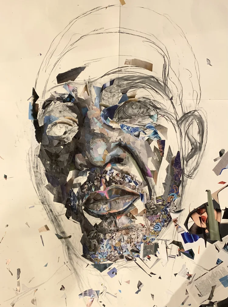 Morgan Freeman portrait, halfway cut