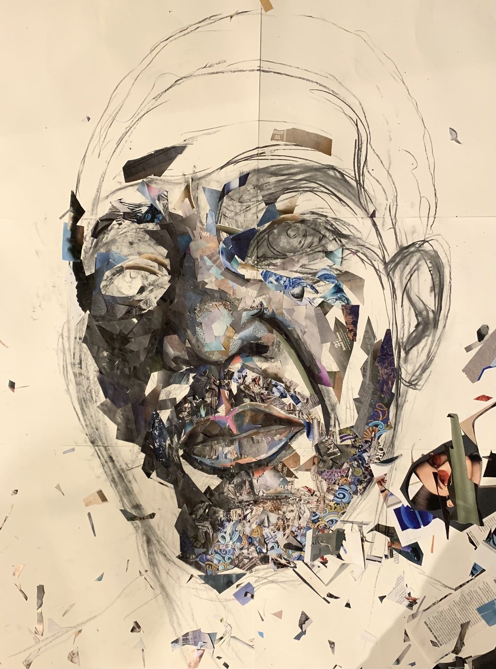 Morgan Freeman collage process: Halfway there