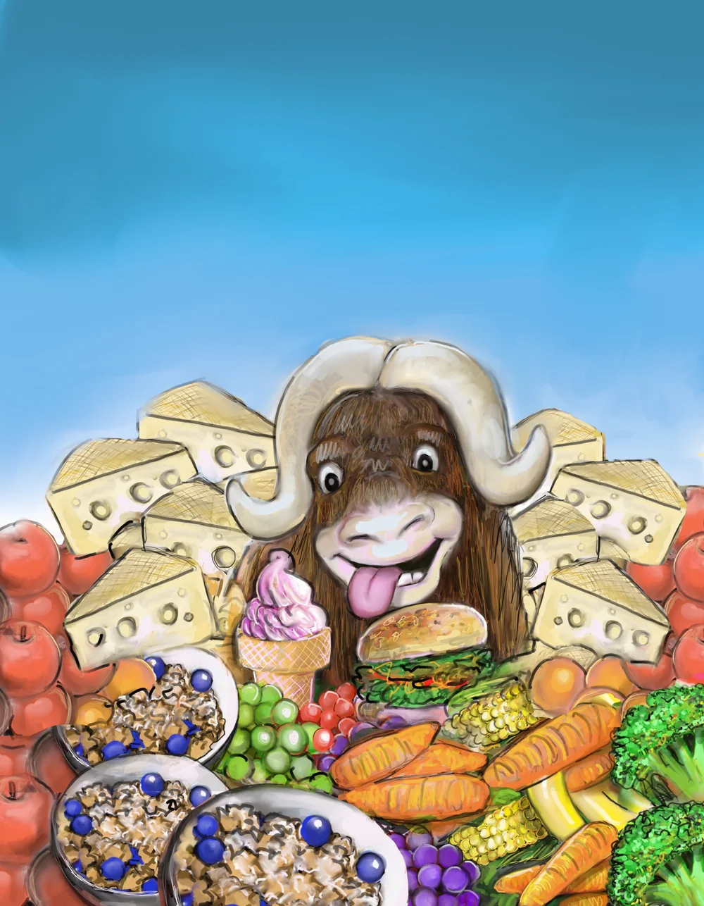 Illustrated pages from the children's book Elon the Muskox by Whitney L Anderson