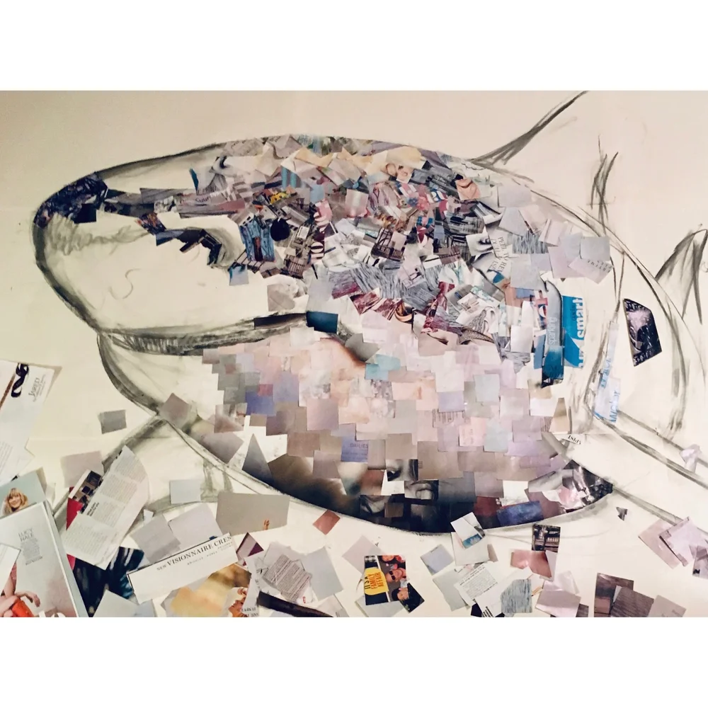 One Shark's Journey collage process: Cutting the shark