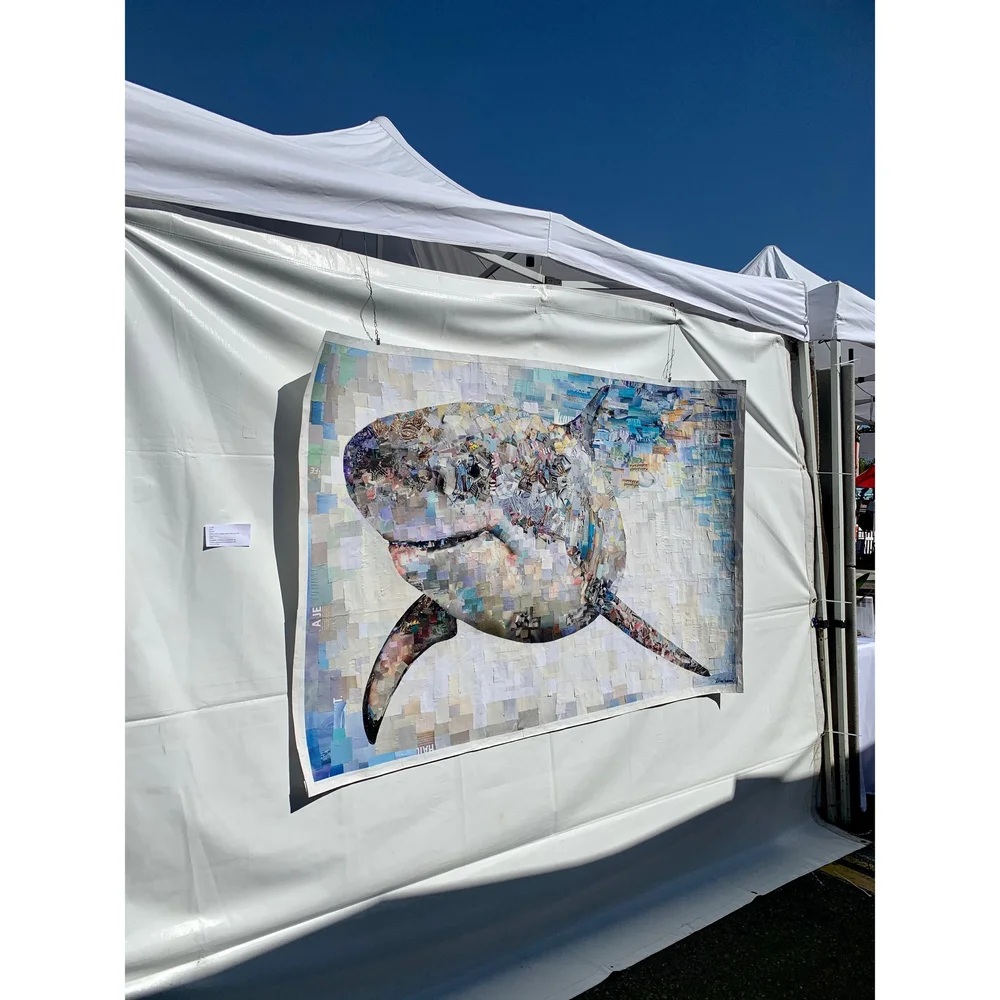 One Shark's Journey collage process: At the art fair