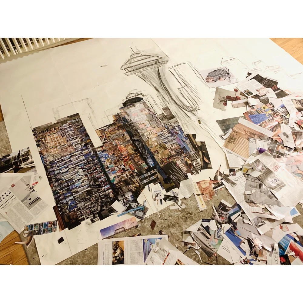 The Seattle Skyline collage process: Cutting the city
