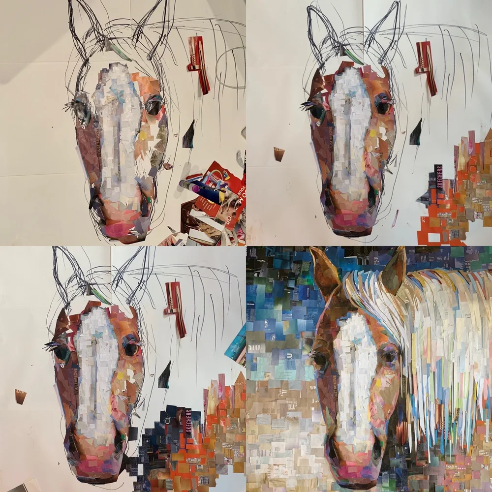 Farrah the Horse, mosaic collage commission by Whitney L Anderson
