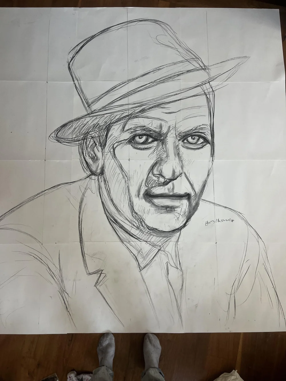 Frank Sinatra portrait, pencil sketch