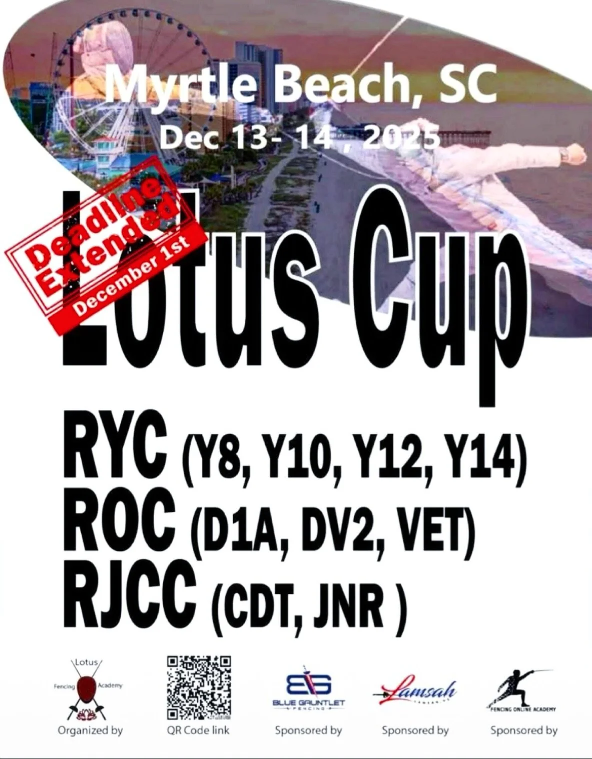 ✨ Deadline Extended!✨ Don&rsquo;t miss your chance to compete at the Lotus Cup RYC/RJCC/ROC in beautiful Myrtle Beach, SC! December 13-14, 2025. Experience top-tier fencing and make memories by the beach. 
🔗https://member.usafencing.org/details/tour