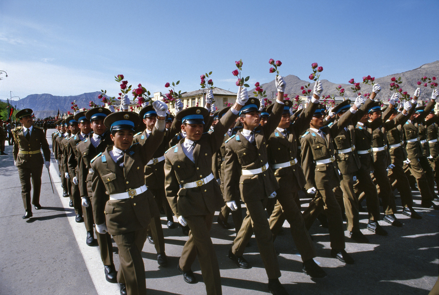 April 1989: Military academy cadets march in Kabul to celebrate the Saur Revolution, the Afghan Communist Party’s seizure of power 11 years earlier.