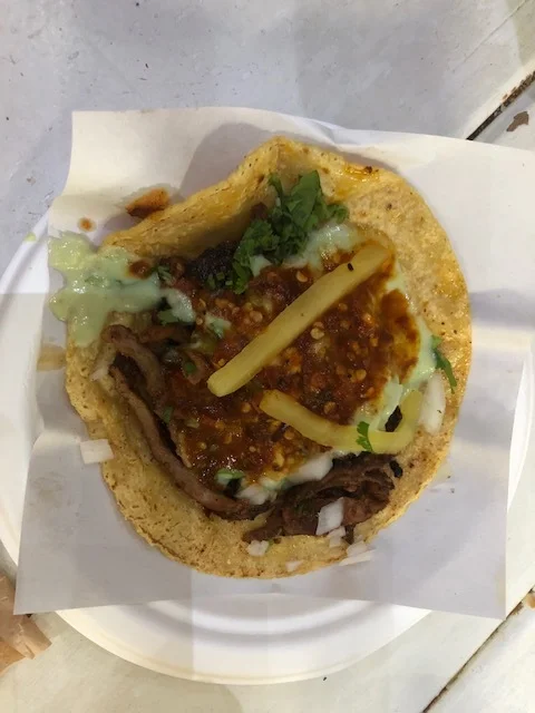 The Adobada (Marinated Pork) on a corn tortilla