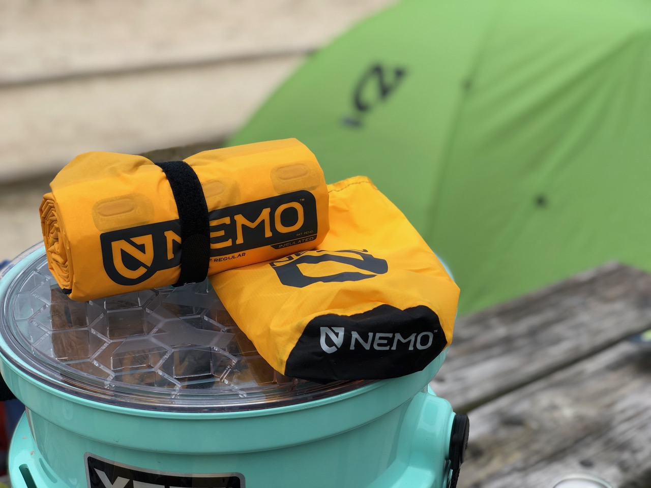 NEMO Tensor Regular Insulated Ultralight Sleeping Pad (2019) Unpacked On YETI Loadout Bucket